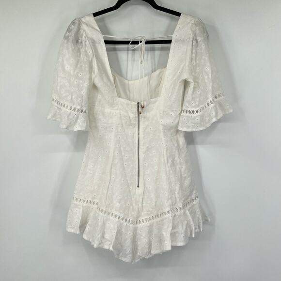 Indikah White Eyelet Ruffle Hem Romper - Picture 4 of 8